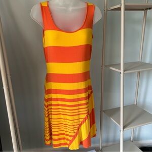 Calvin Klein Vibrant Orange & Yellow Striped Mini Dress Summer Vacation